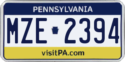 PA license plate MZE2394