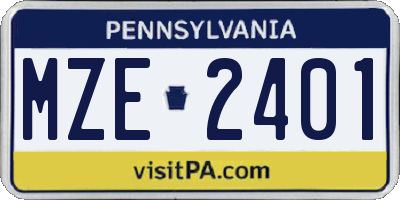 PA license plate MZE2401