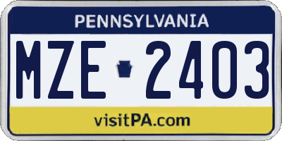 PA license plate MZE2403