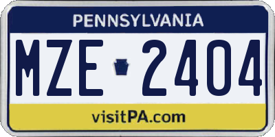 PA license plate MZE2404
