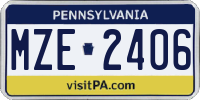 PA license plate MZE2406