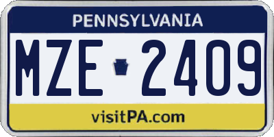 PA license plate MZE2409