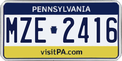 PA license plate MZE2416