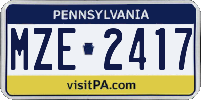 PA license plate MZE2417