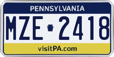 PA license plate MZE2418
