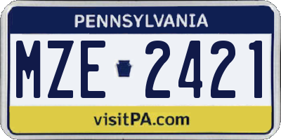 PA license plate MZE2421