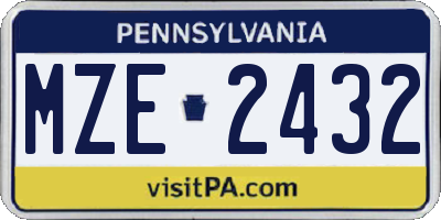 PA license plate MZE2432