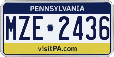 PA license plate MZE2436