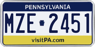 PA license plate MZE2451