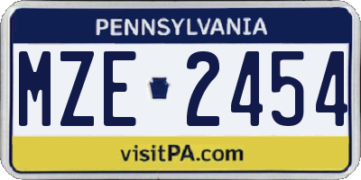 PA license plate MZE2454