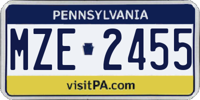 PA license plate MZE2455