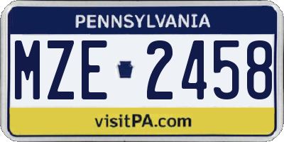 PA license plate MZE2458