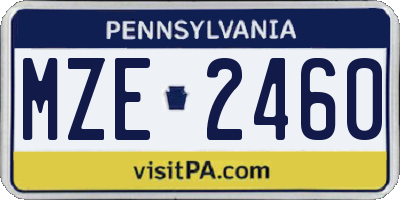 PA license plate MZE2460