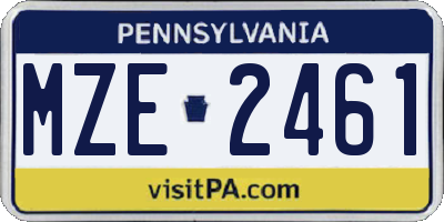 PA license plate MZE2461