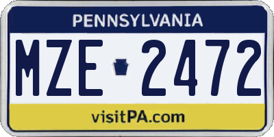 PA license plate MZE2472
