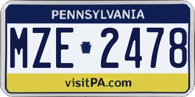 PA license plate MZE2478