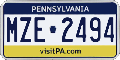 PA license plate MZE2494
