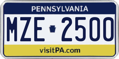 PA license plate MZE2500