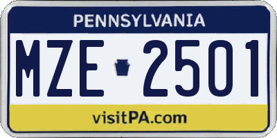 PA license plate MZE2501