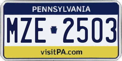 PA license plate MZE2503
