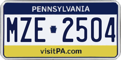PA license plate MZE2504