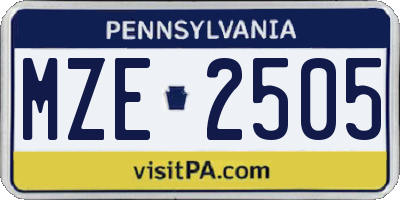 PA license plate MZE2505