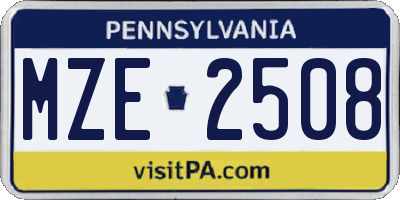 PA license plate MZE2508