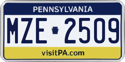 PA license plate MZE2509