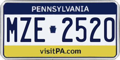 PA license plate MZE2520