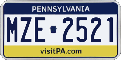 PA license plate MZE2521
