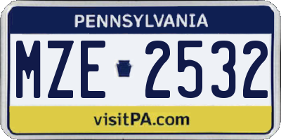 PA license plate MZE2532
