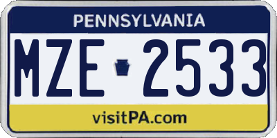 PA license plate MZE2533