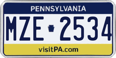 PA license plate MZE2534