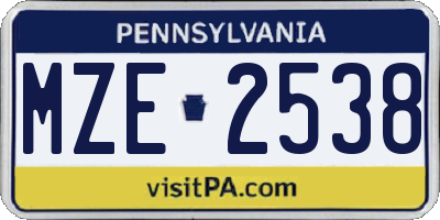 PA license plate MZE2538