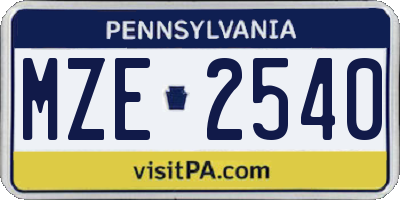 PA license plate MZE2540