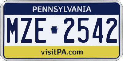 PA license plate MZE2542