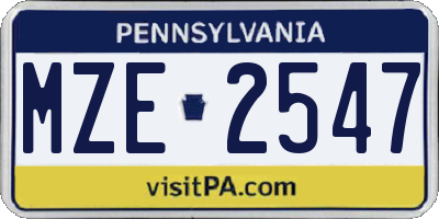 PA license plate MZE2547