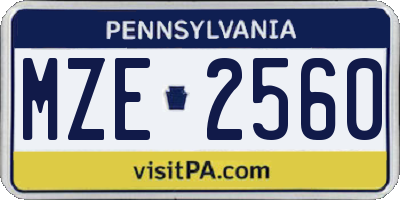 PA license plate MZE2560