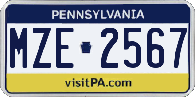 PA license plate MZE2567