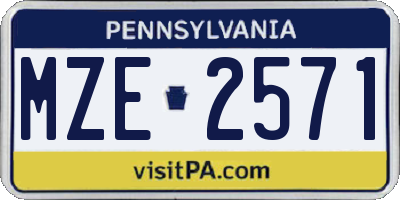 PA license plate MZE2571