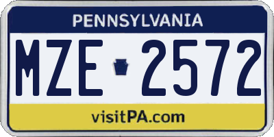 PA license plate MZE2572