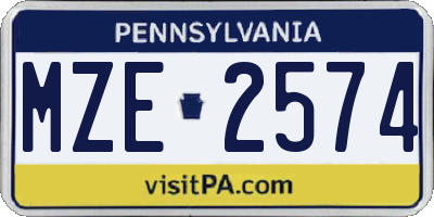 PA license plate MZE2574