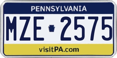 PA license plate MZE2575