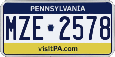 PA license plate MZE2578