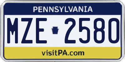 PA license plate MZE2580