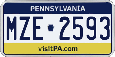 PA license plate MZE2593