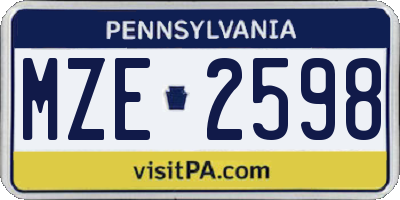 PA license plate MZE2598