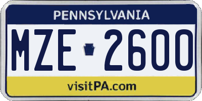 PA license plate MZE2600