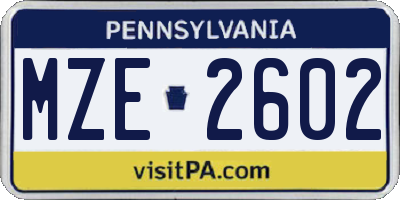 PA license plate MZE2602