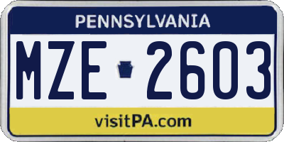 PA license plate MZE2603